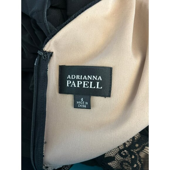 Adrianna Papell Black Dress Lace Cap Sleeves Special Event Fitted Sz 4 Cocktail - Picture 4 of 6